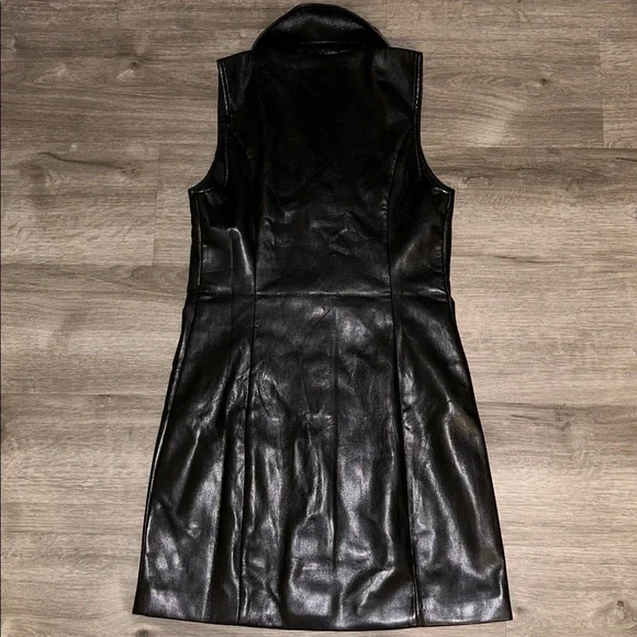 faux leather dress uk Martina Brown Fuax Leather Sleeveless High Neck Mini Dress – Get That Trend main image 1